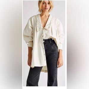 Free People Ivory Button-Down Tunic